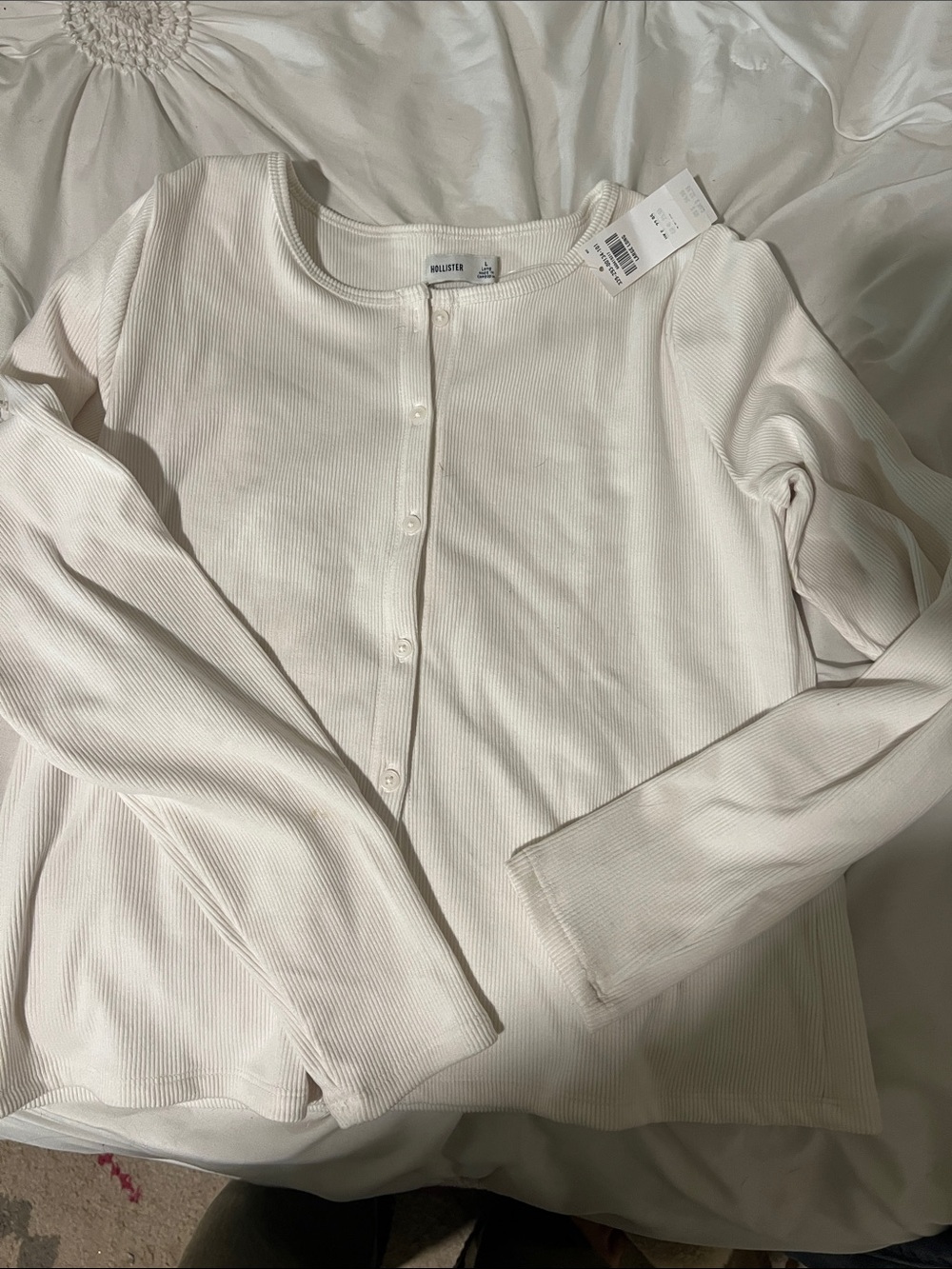 Hollister Ivory Ribbed Button-Up Long Sleeve Top
